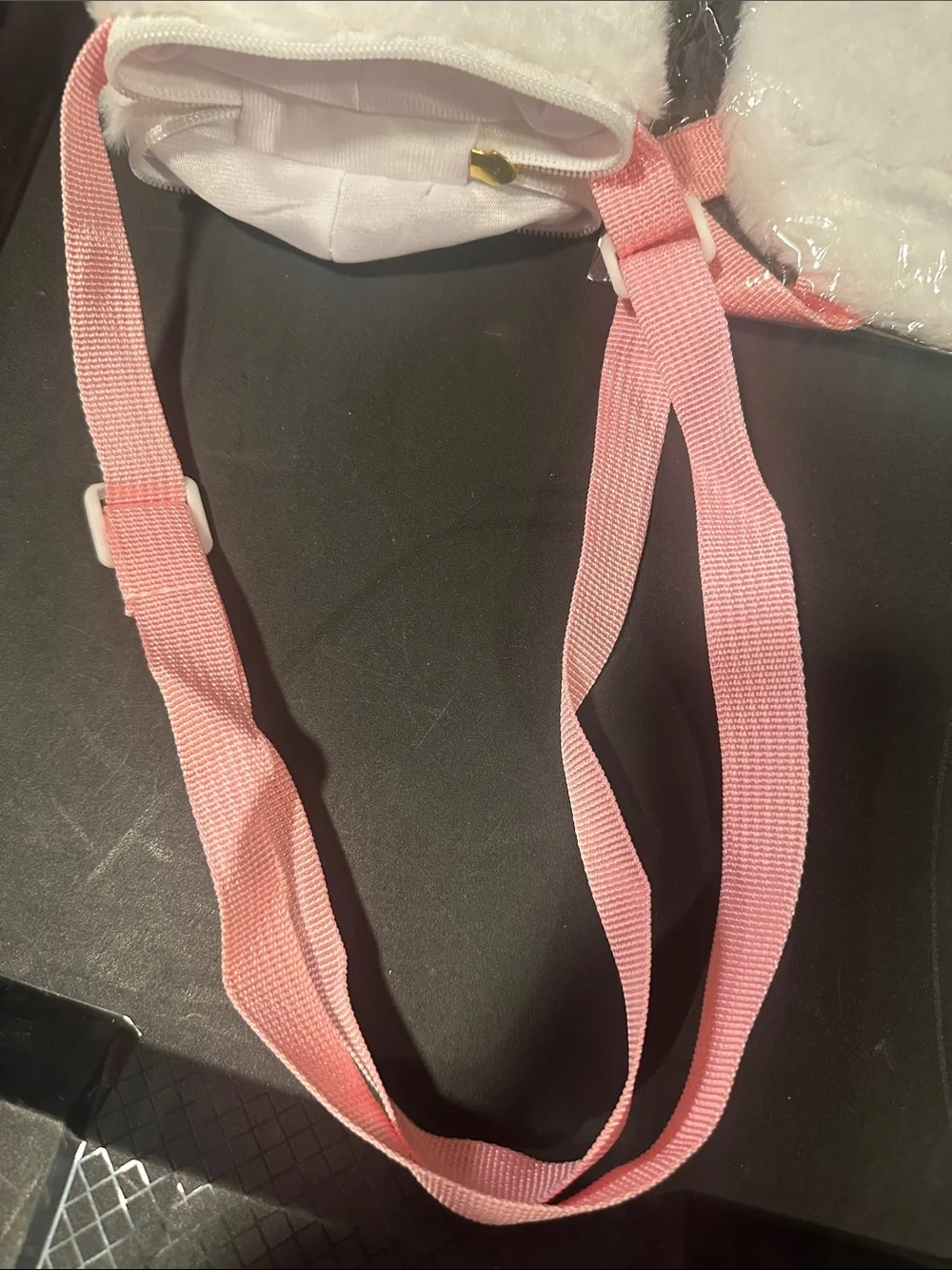 Hello Kitty Style White Plush Crossbody Bag for Kids with Pink Strap